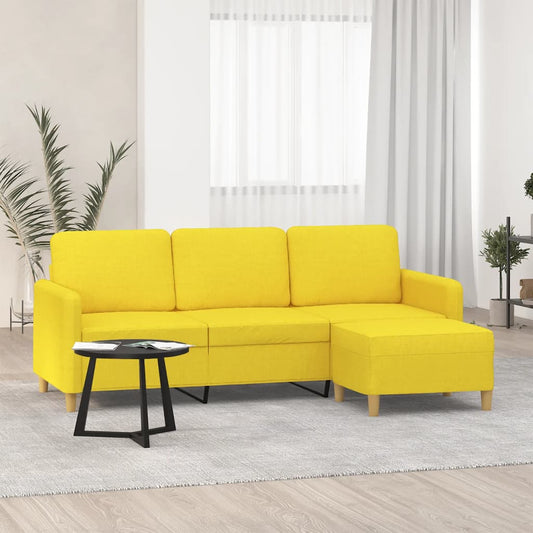 3-seater sofa with footstool light yellow 180 cm fabric