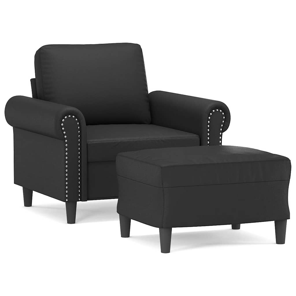 Sessel mit Hocker Schwarz 60 cm Kunstleder