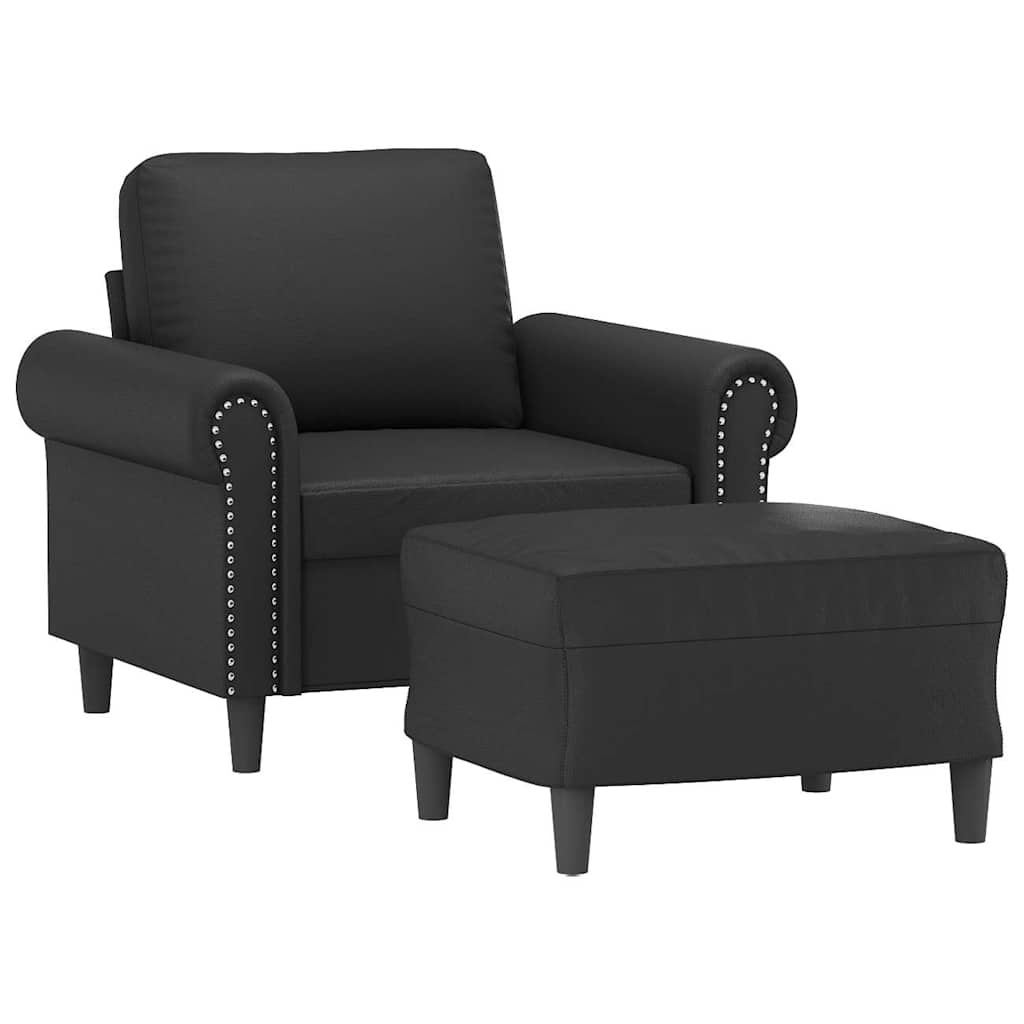 Sessel mit Hocker Schwarz 60 cm Kunstleder