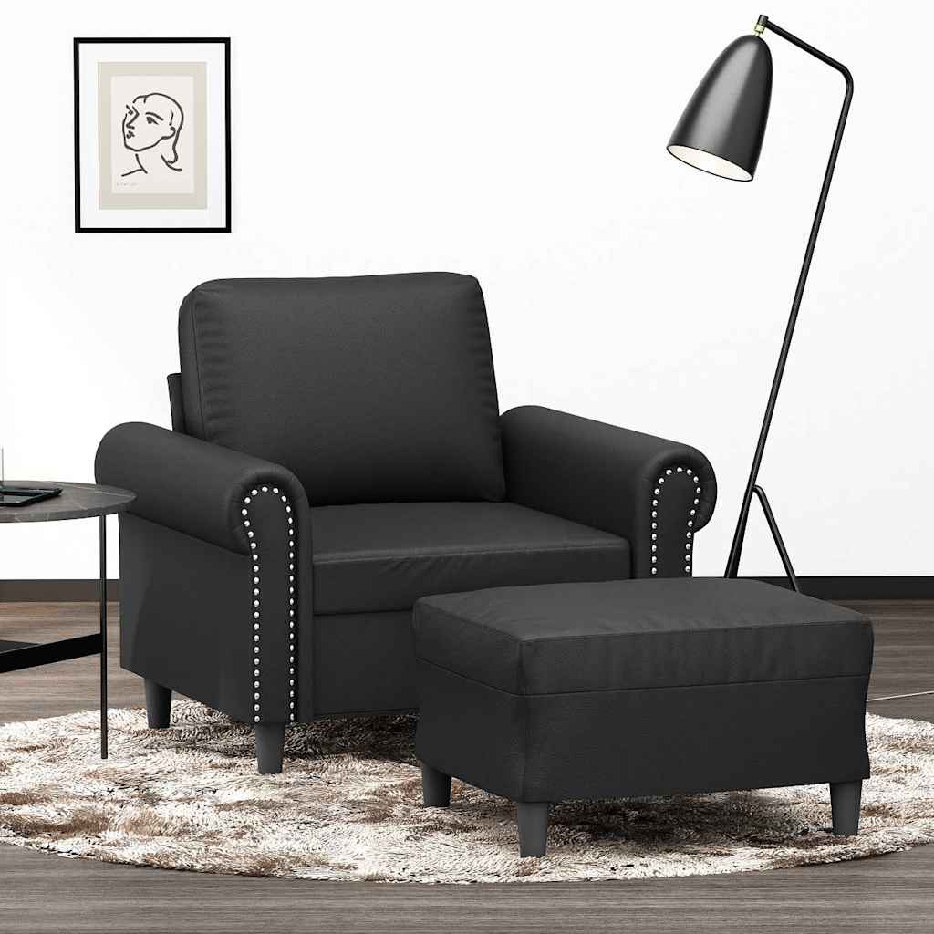 Sessel mit Hocker Schwarz 60 cm Kunstleder