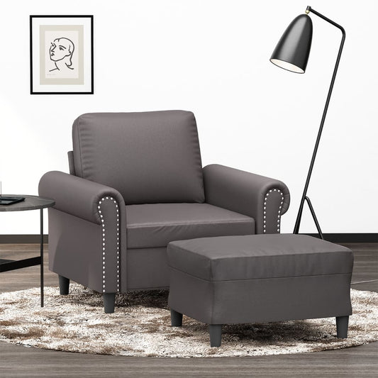 Fauteuil avec tabouret gris 60 cm en similicuir