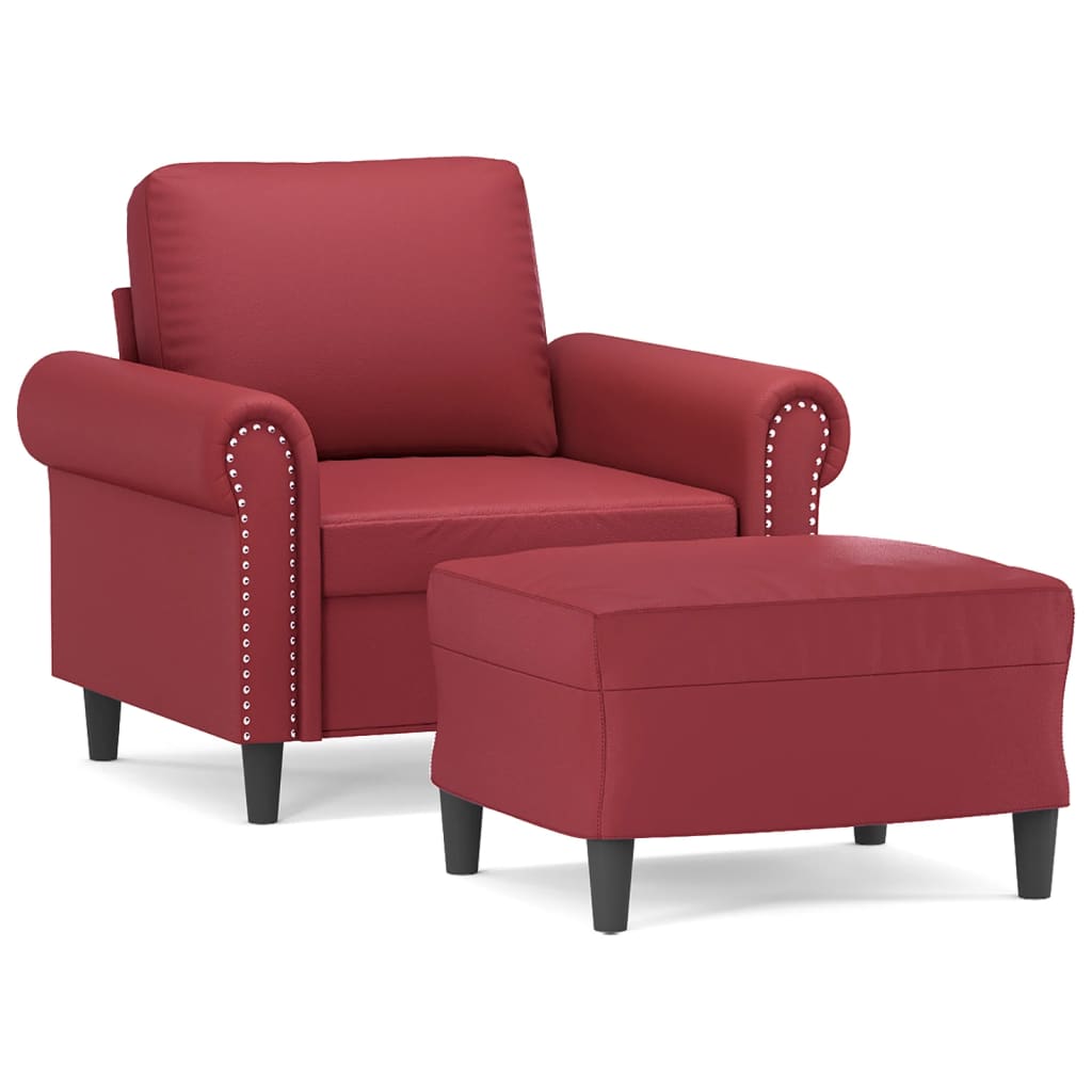 Sessel mit Hocker Weinrot 60 cm Kunstleder