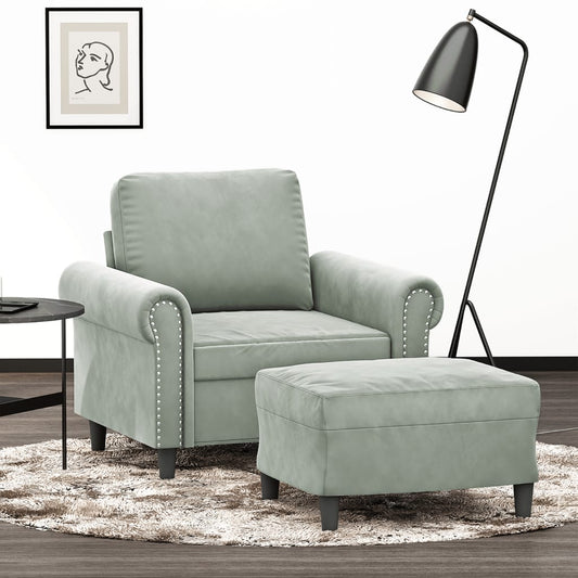 Sessel mit Hocker Hellgrau 60 cm Samt