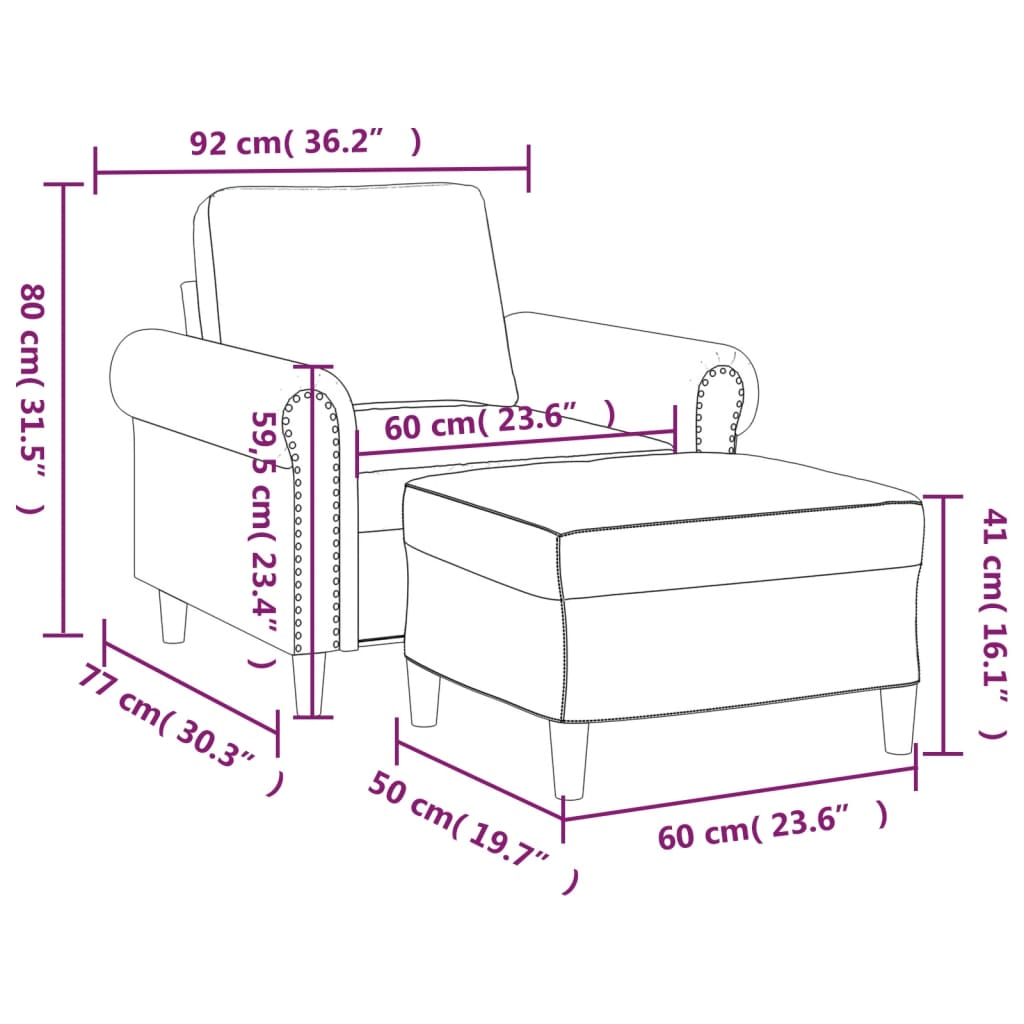 Sessel mit Hocker Rosa 60 cm Samt