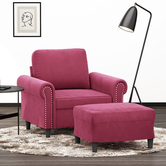 Sessel mit Hocker Weinrot 60 cm Samt