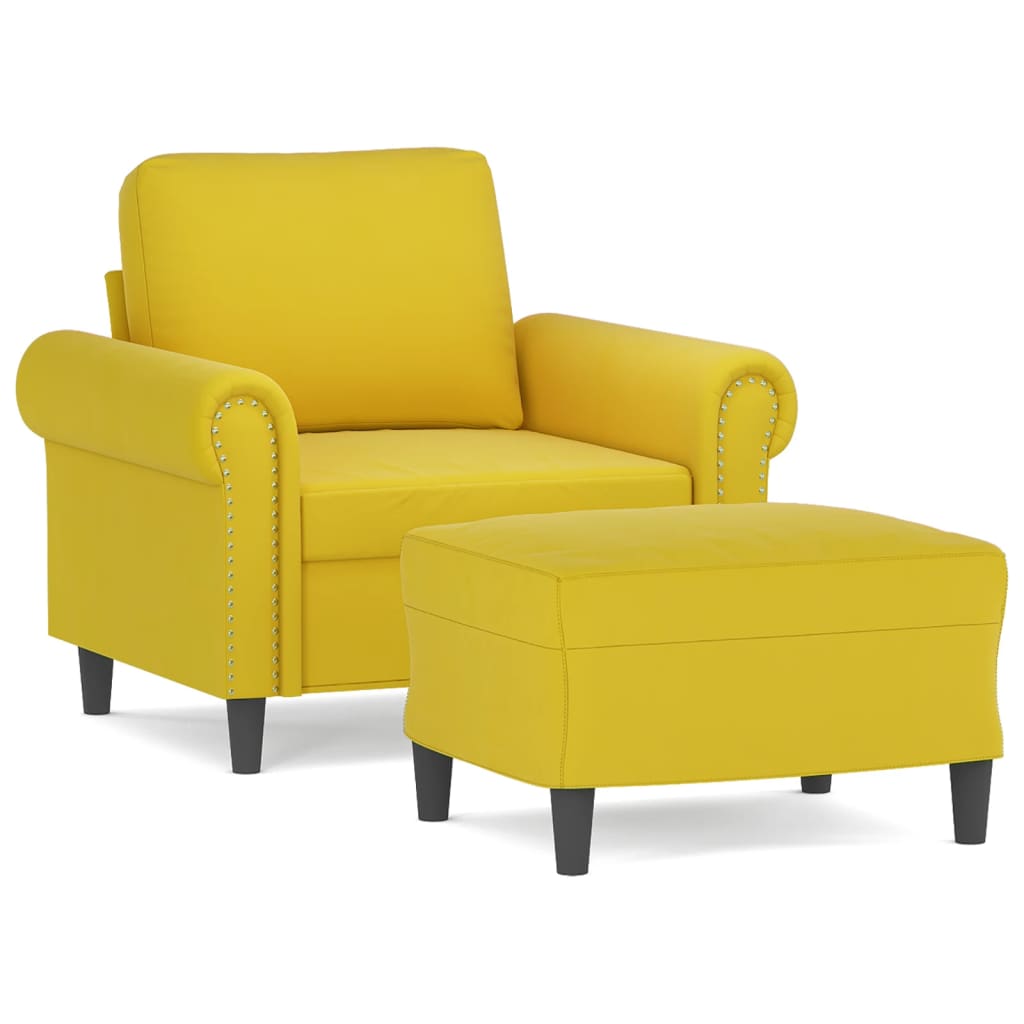 Fauteuil avec tabouret en velours jaune 60 cm