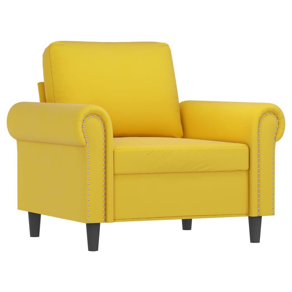 Fauteuil avec tabouret en velours jaune 60 cm