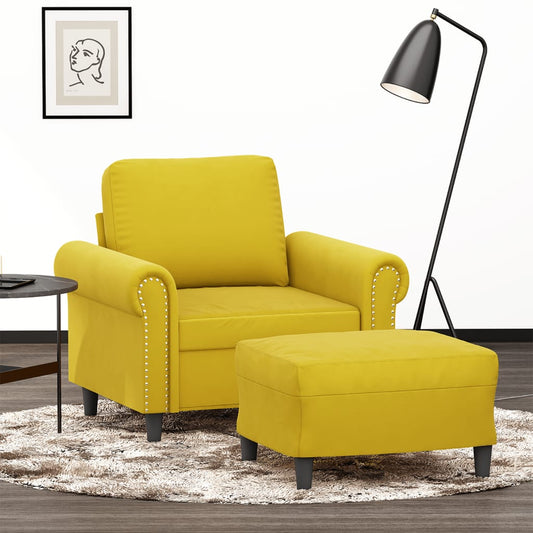 Fauteuil avec tabouret en velours jaune 60 cm