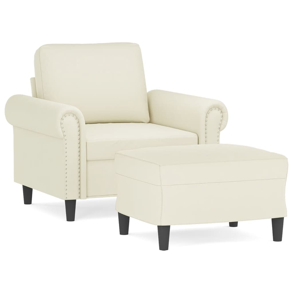 Sessel mit Hocker Creme 60 cm Samt