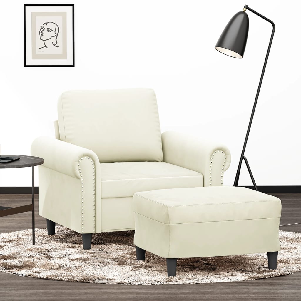 Sessel mit Hocker Creme 60 cm Samt
