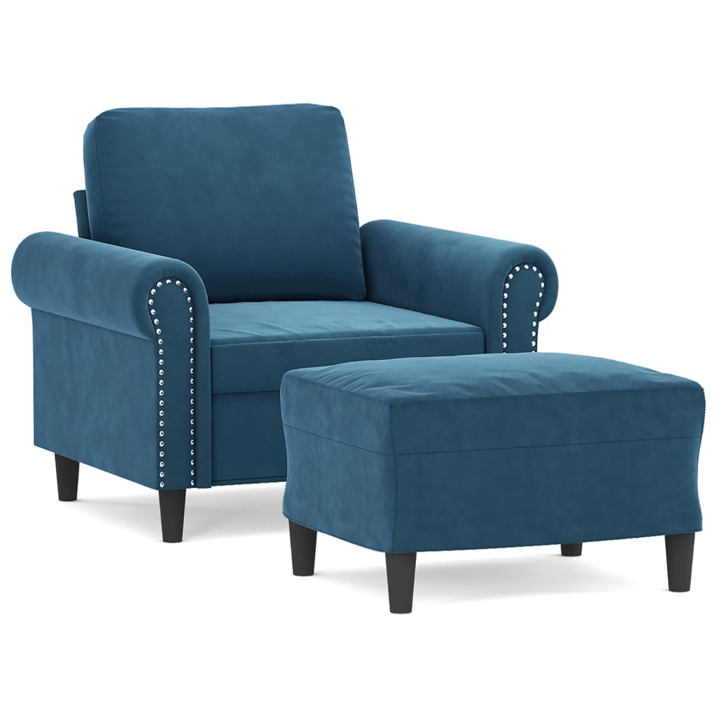 Sessel mit Hocker Blau 60 cm Samt