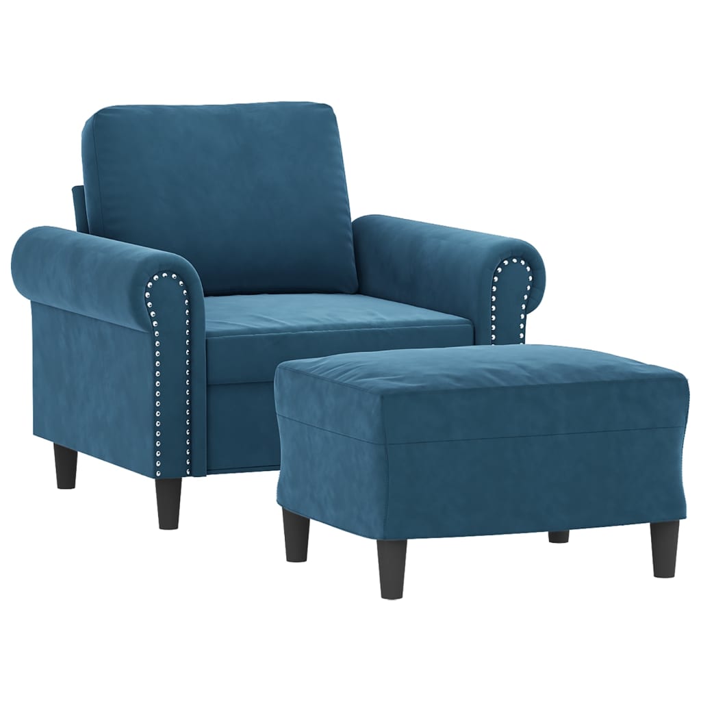 Sessel mit Hocker Blau 60 cm Samt