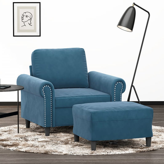 Sessel mit Hocker Blau 60 cm Samt