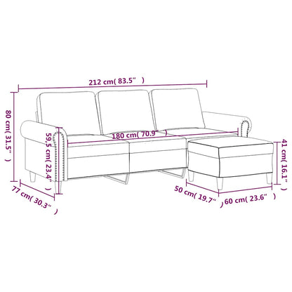 3-Sitzer-Sofa mit Hocker Schwarz 180 cm Samt