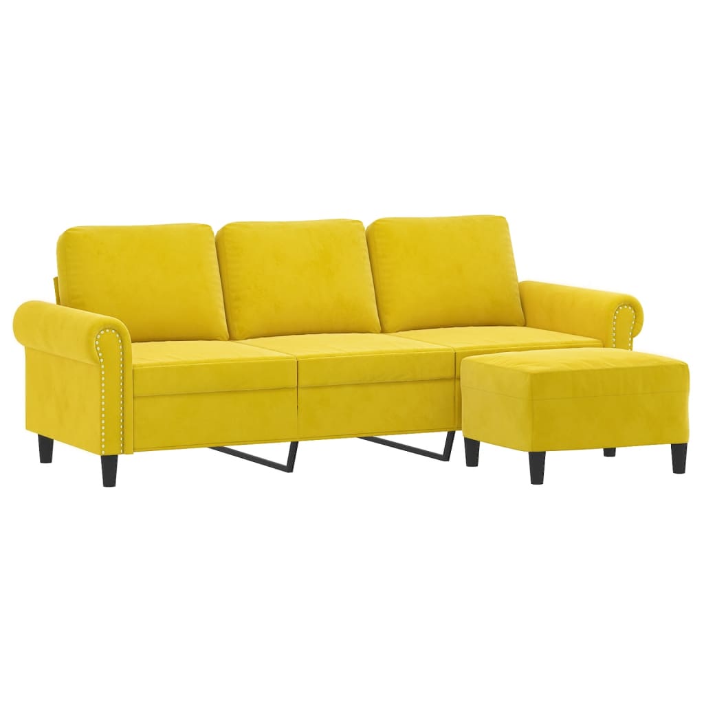 3-seater sofa with footstool yellow 180 cm velvet