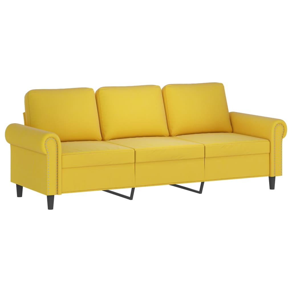3-seater sofa with footstool yellow 180 cm velvet