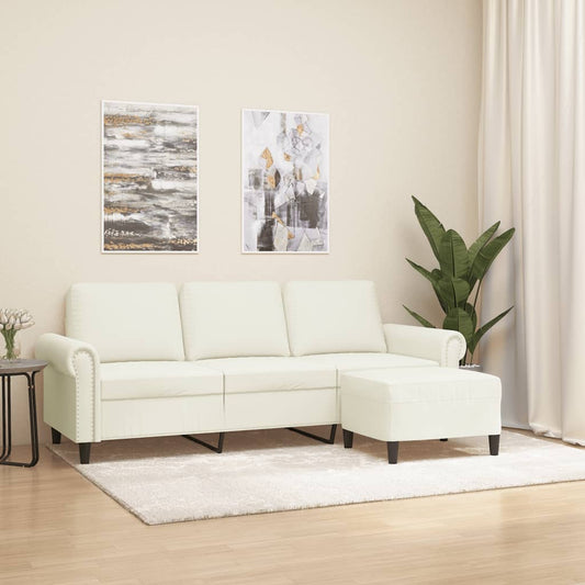 3-seater sofa with footstool cream 180 cm velvet