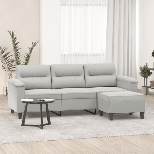 3-seater sofa with footstool light grey 180 cm microfiber fabric