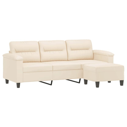 3-Sitzer-Sofa mit Hocker Beige 180 cm Mikrofasergewebe