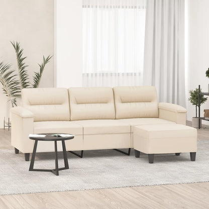 3-Sitzer-Sofa mit Hocker Beige 180 cm Mikrofasergewebe