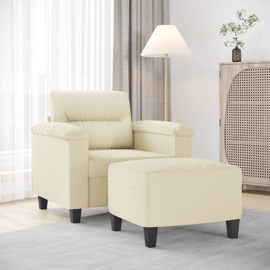 Fauteuil avec tabouret crème 60 cm simili cuir