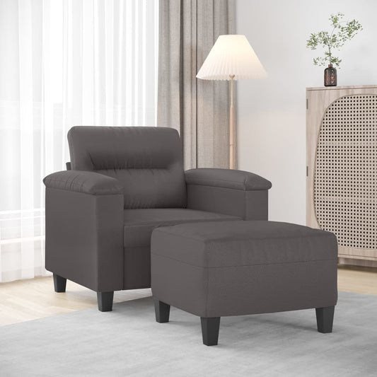 Fauteuil avec tabouret gris 60 cm en similicuir