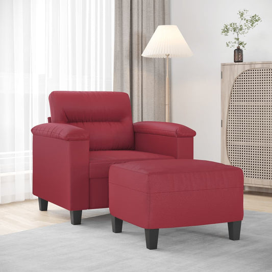 Fauteuil avec tabouret rouge vin 60 cm cuir artificiel