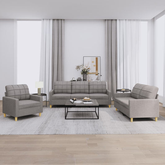 3-piece sofa set with cushions in taupe fabric