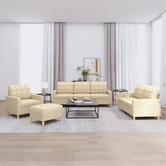4-piece sofa set with cushions in cream fabric