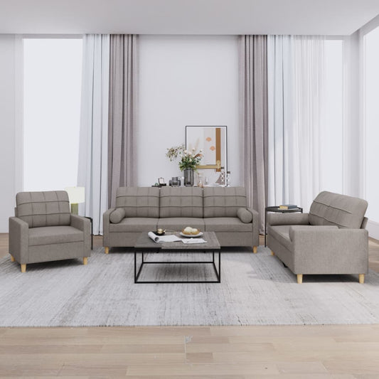 3-piece sofa set with cushions in taupe fabric