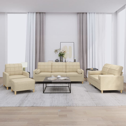 4-piece sofa set with cushions in cream fabric