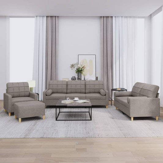 4-piece sofa set with cushions in taupe fabric