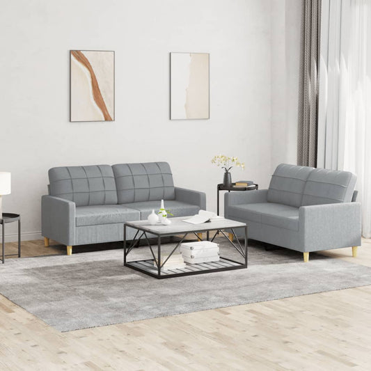 2-piece sofa set with cushions in light grey fabric