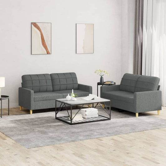 2-piece sofa set with cushions in dark grey fabric