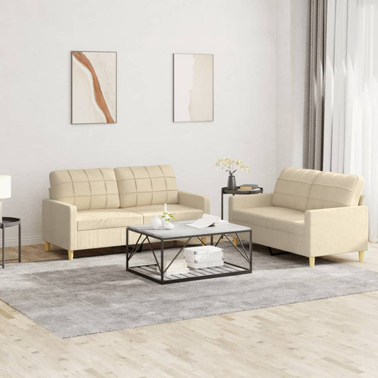 2-piece sofa set with cushions in cream fabric