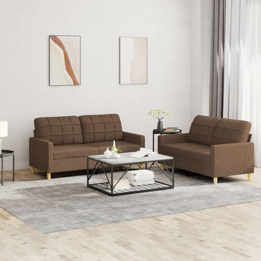 2-piece sofa set with cushions brown fabric