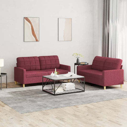 2-piece sofa set with cushions in wine red fabric