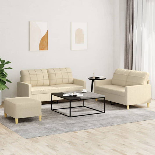 3-piece sofa set with cushions in cream fabric