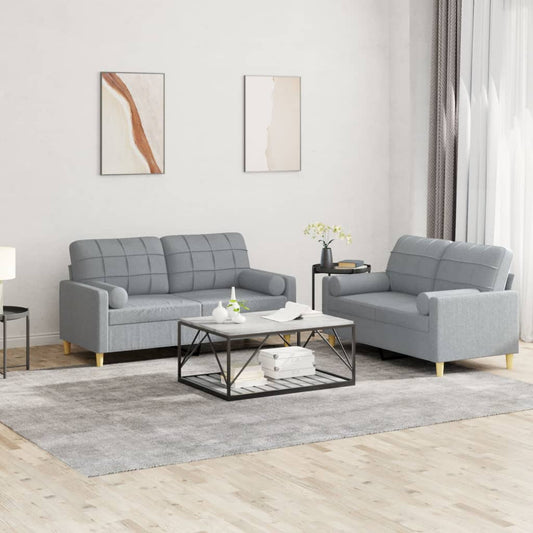 2-piece sofa set with cushions in light grey fabric