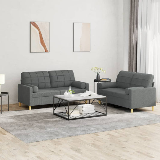 2-piece sofa set with cushions in dark grey fabric