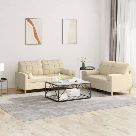 2-piece sofa set with cushions in cream fabric