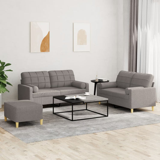 3-piece sofa set with cushions in taupe fabric
