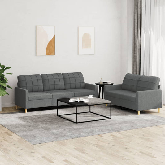 2-piece sofa set with cushions in dark grey fabric