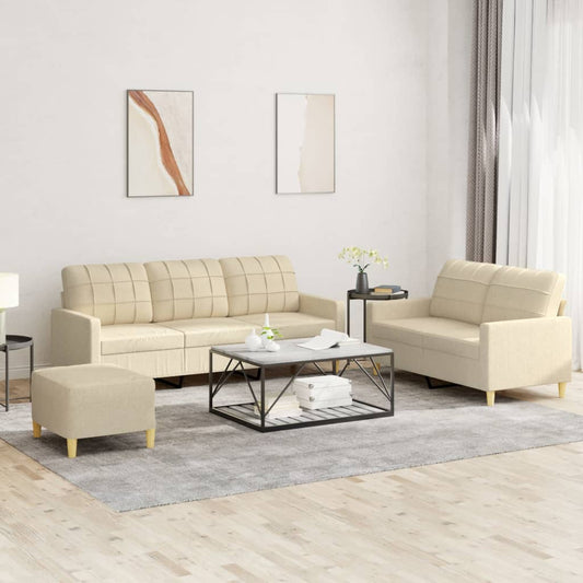 3-piece sofa set with cushions in cream fabric