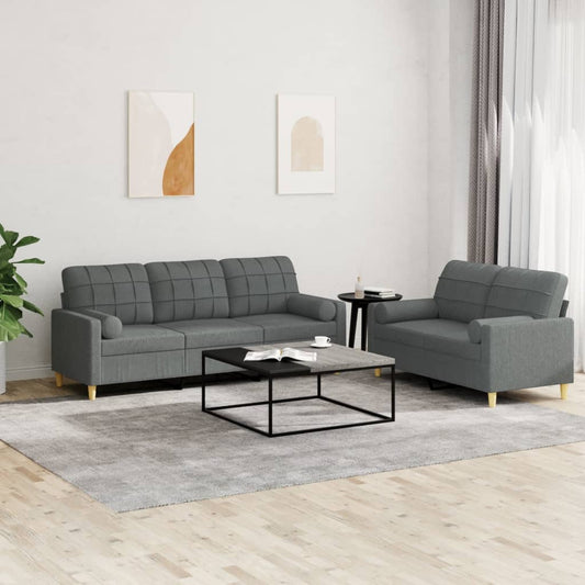 2-piece sofa set with cushions in dark grey fabric