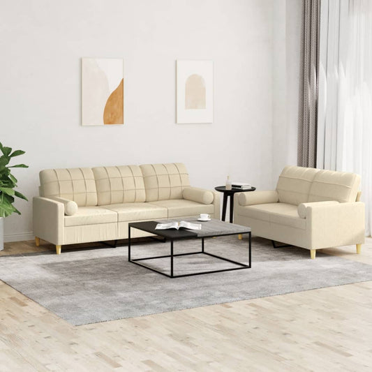 2-piece sofa set with cushions in cream fabric