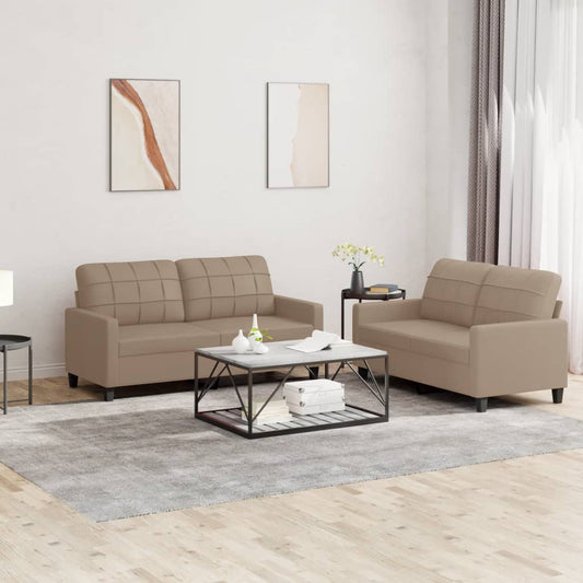 2-piece sofa set with cushions, cappuccino brown, faux leather