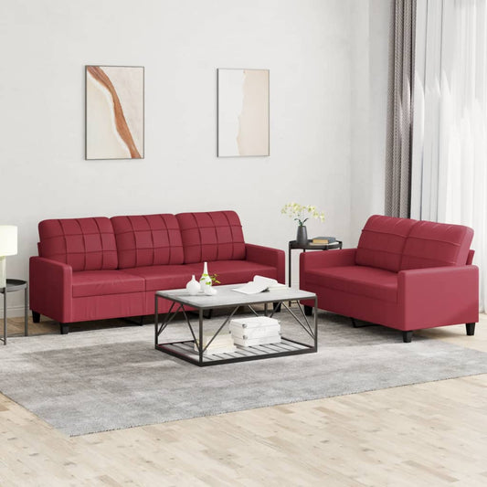 2-piece sofa set with cushions, wine red, faux leather