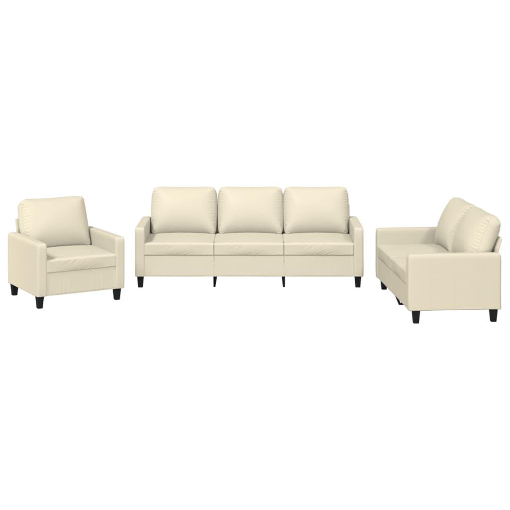 3-piece sofa set with cushions cream faux leather