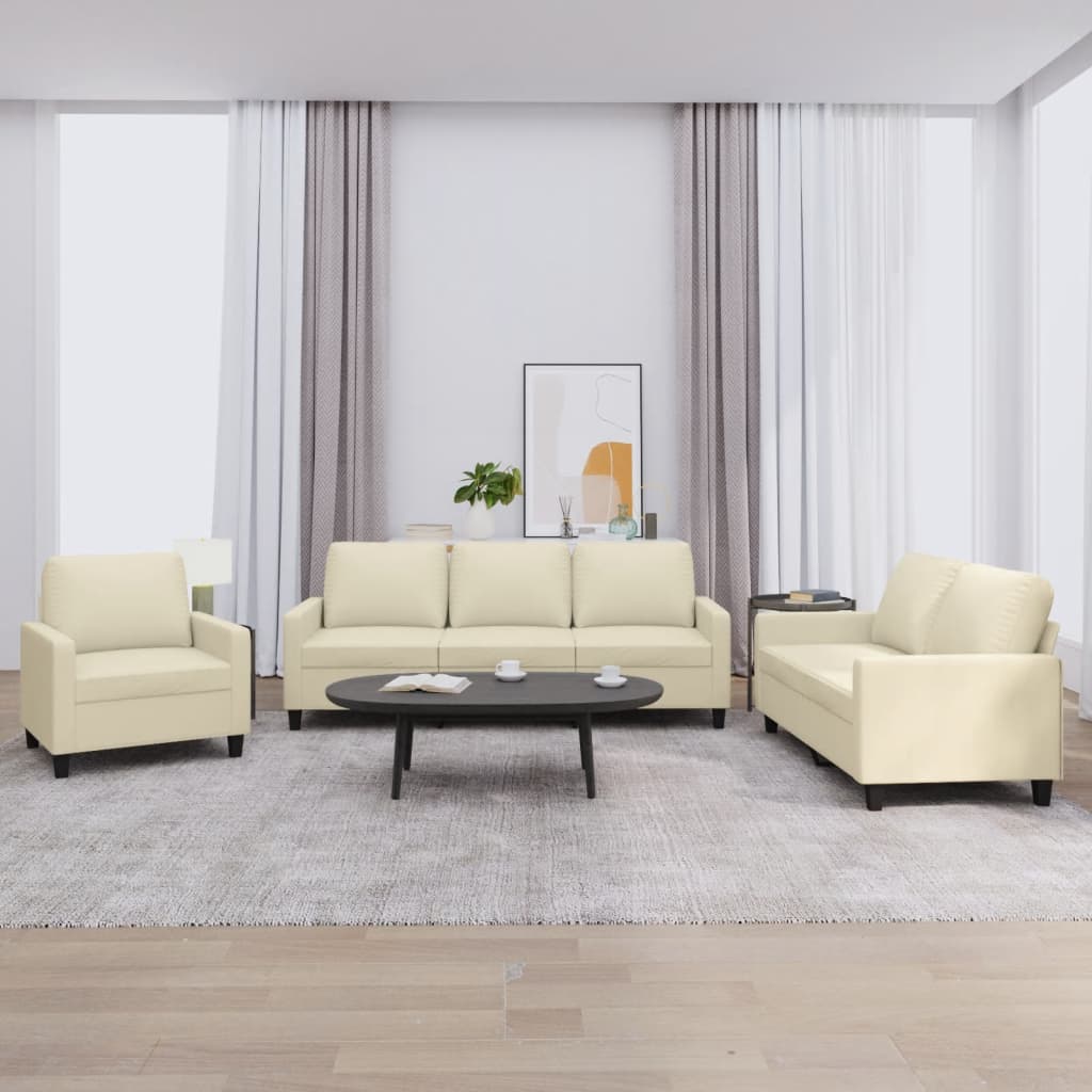 3-piece sofa set with cushions cream faux leather